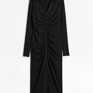 H&M Button Down Draped Jersey Dress in Black